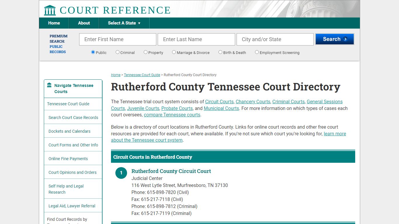 Rutherford County Tennessee Court Directory ...